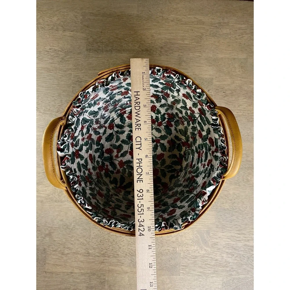1999‎ Popcorn ~ Longaberger Green Basket w/ Leather Handles ~ Liner & Protector